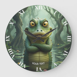 Fantasy Cute Angry Crocodile Trees Large Clock
