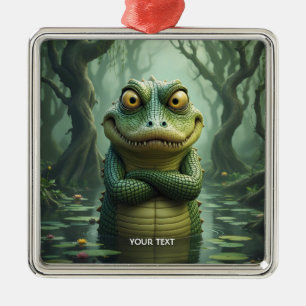 Fantasy Cute Angry Crocodile Trees Metal Ornament