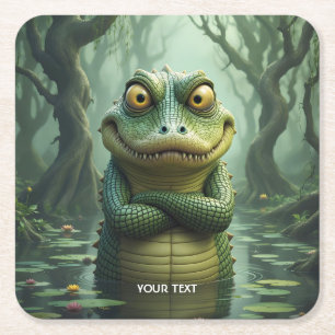 Fantasy Cute  Angry Crocodile Trees Square Paper Coaster