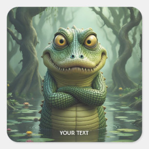 Fantasy Cute  Angry Crocodile Trees Square Sticker