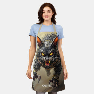 Fantasy Cute Angry Cyborg Cat Apron