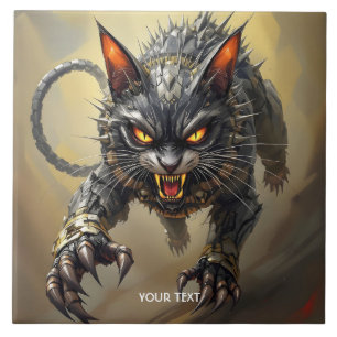 Fantasy Cute Angry Cyborg Cat Ceramic Tile
