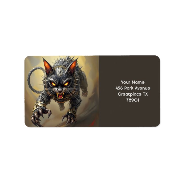 Fantasy Cute Angry Cyborg Cat Label (Front)