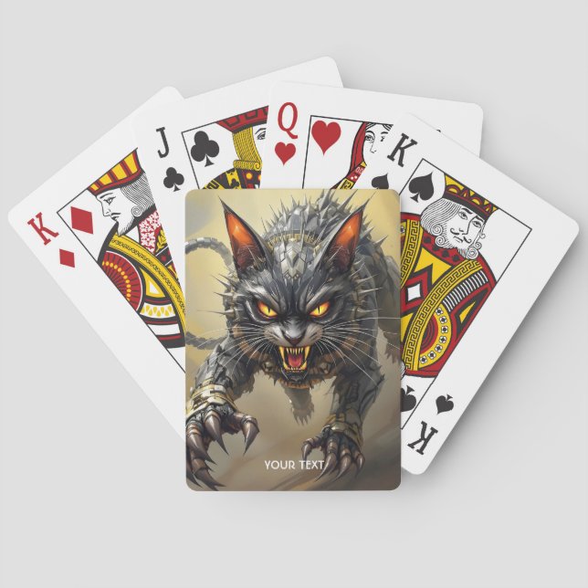 Fantasy Cute Angry Cyborg Cat Playing Cards (Back)