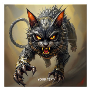 Fantasy Cute Angry Cyborg Cat Poster