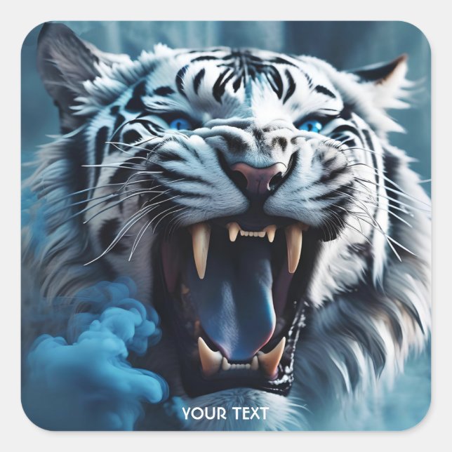 Fantasy Cute Angry White Tiger Square Sticker (Front)