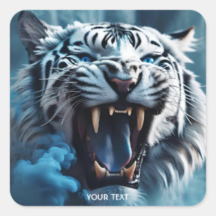 Fantasy Cute Angry White Tiger Square Sticker