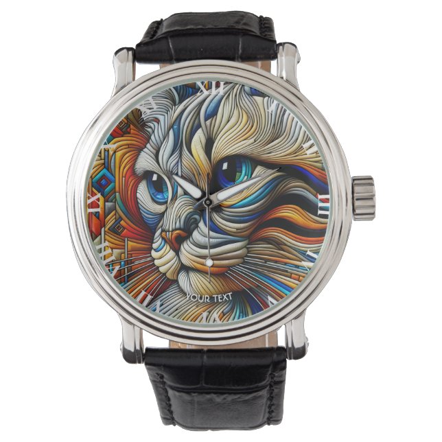 Fantasy Cute Art Deco Cat Watch (Front)