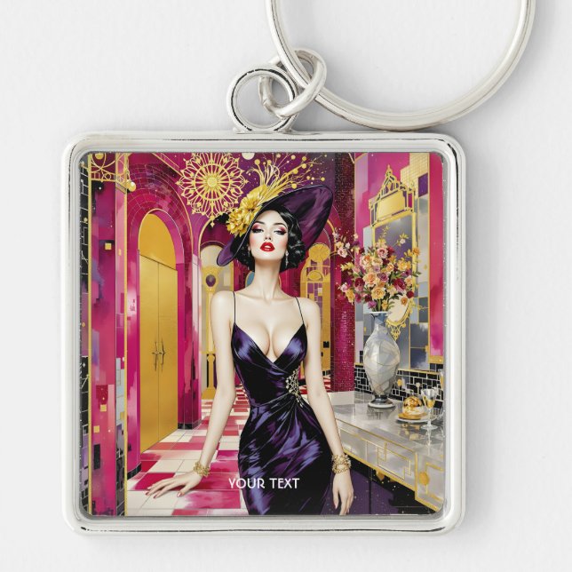 Fantasy Cute Art Deco Lady Key Ring (Front)