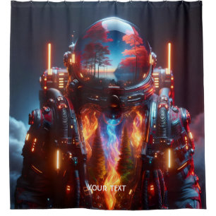 Fantasy Cute Astronaut Landscape Fire Shower Curtain