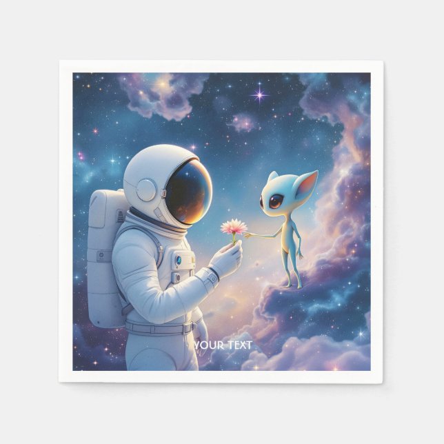 Fantasy Cute Astronaut Space Flower Napkin (Front)
