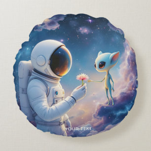 Fantasy Cute Astronaut Space Flower Round Cushion