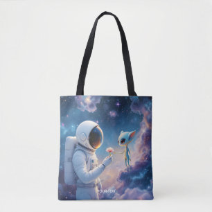 Fantasy Cute Astronaut Space Flower Tote Bag