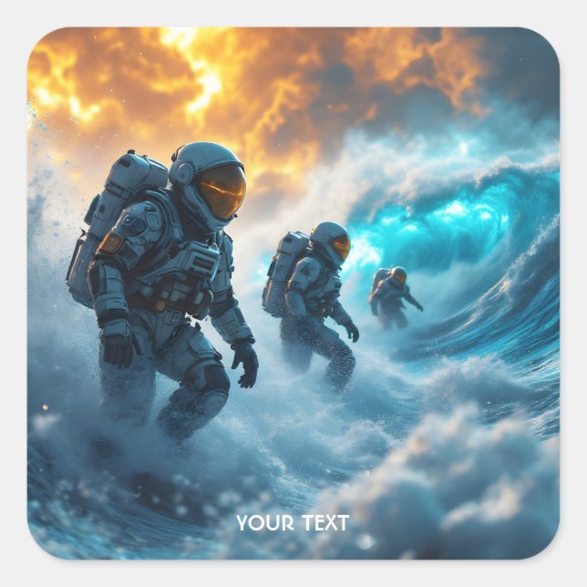 Fantasy Cute Astronauts Storm Sea Square Sticker (Front)