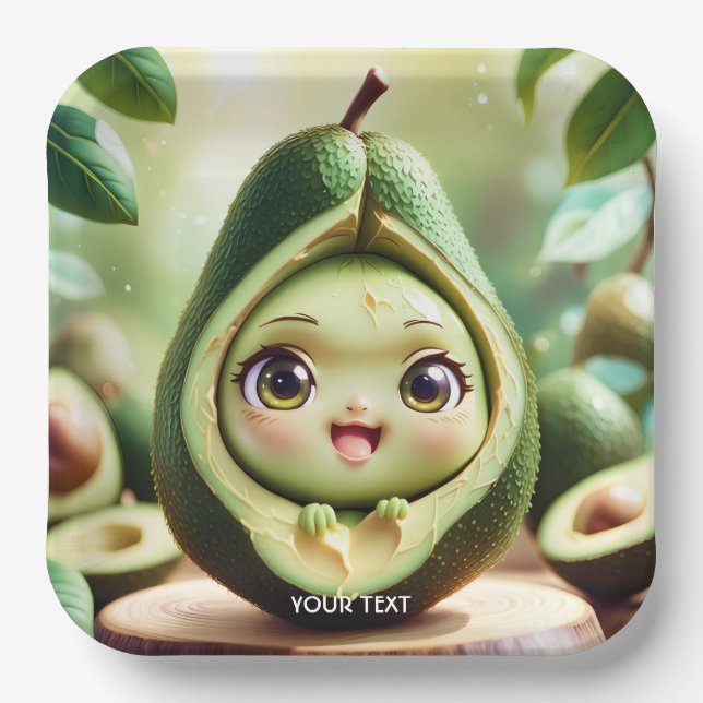 Fantasy Cute Avocado Smile Eyes Paper Plate (Front)