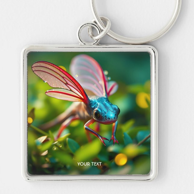 Fantasy Cute Axolotl With Wings Key Ring (Front)