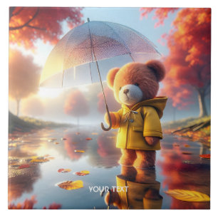 Fantasy Cute Baby Bear Umbrella Ceramic Tile