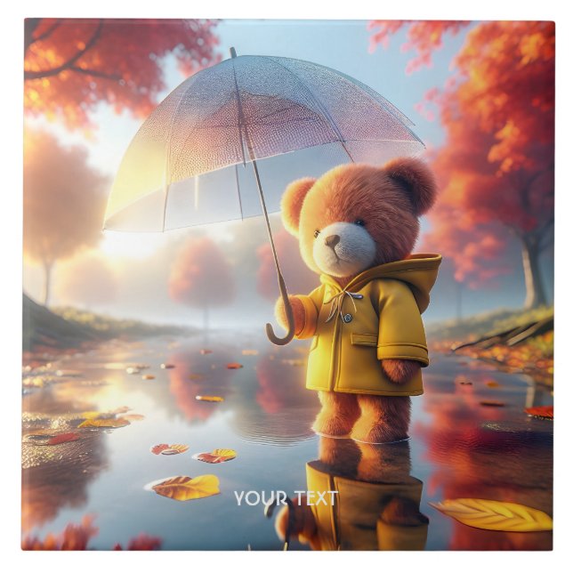 Fantasy Cute Baby Bear Umbrella Ceramic Tile (Front)