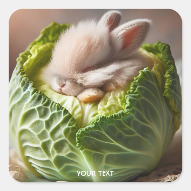 Fantasy Cute Baby Bunny Cabbage Square Sticker (Front)