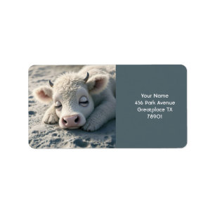 Fantasy Cute Baby Cow Sleeping Label