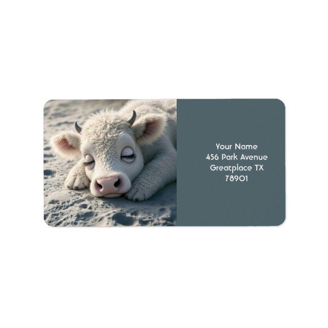 Fantasy Cute  Baby Cow Sleeping Label (Front)