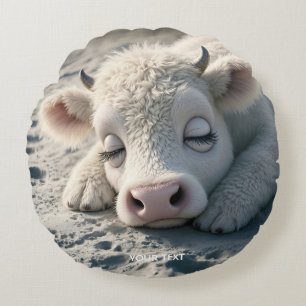 Fantasy Cute Baby Cow Sleeping Round Cushion