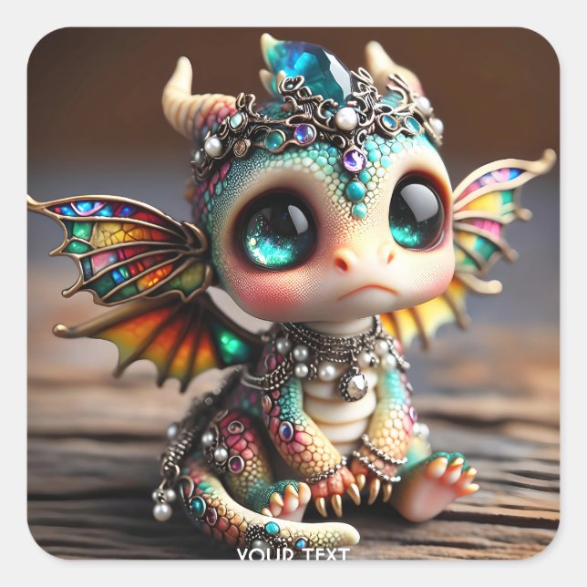 Fantasy Cute Baby Dragon Glass Square Sticker (Front)