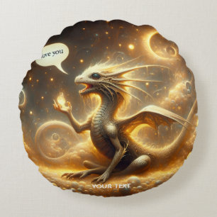 Fantasy Cute Baby Dragon Love Round Cushion