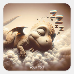 Fantasy Cute Baby Dragon Sleeping Square Sticker