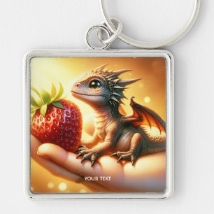 Fantasy Cute Baby Dragon Strawberry Key Ring