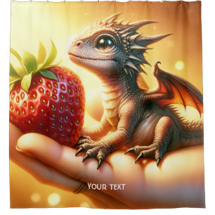 Fantasy Cute  Baby Dragon Strawberry Shower Curtain