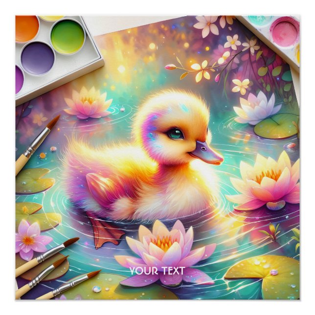 Fantasy Cute Baby Duck Flowers Poster (Front)