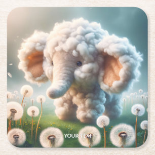 Fantasy Cute Baby Elephant Flowers Square Paper Coaster
