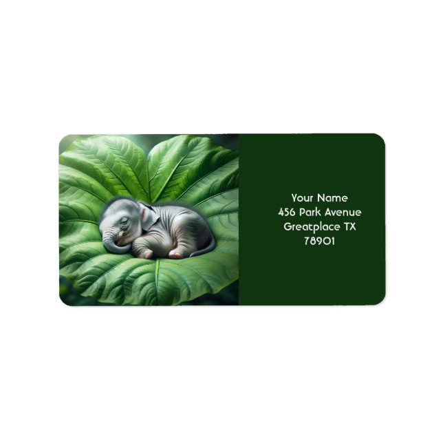 Fantasy Cute Baby Elephant Leaf Label (Front)