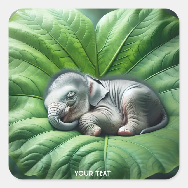 Fantasy Cute Baby Elephant Leaf Square Sticker (Front)