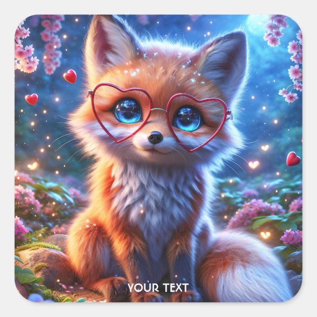 Fantasy Cute Baby Fox Glasses Square Sticker (Front)
