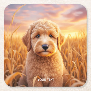 Fantasy Cute Baby Labradoodle Wheat Square Paper Coaster