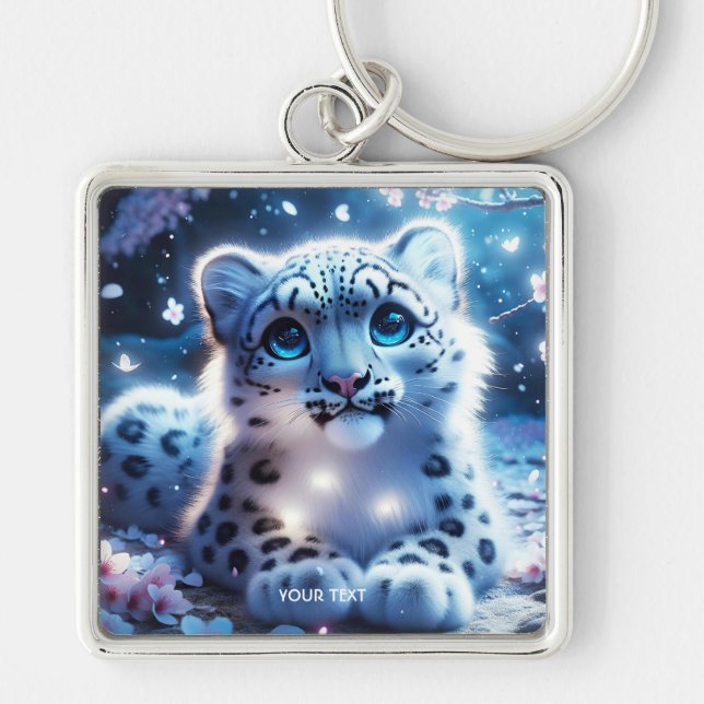 Fantasy Cute Baby Snow Leopard Key Ring (Front)