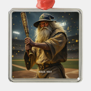 Fantasy Cute Baseball Wizard Bat Metal Ornament