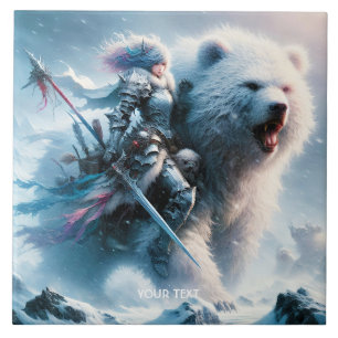 Fantasy Cute Bear Female Warrior Ceramic Tile
