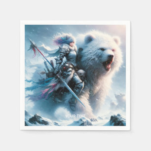 Fantasy Cute Bear Female Warrior Napkin