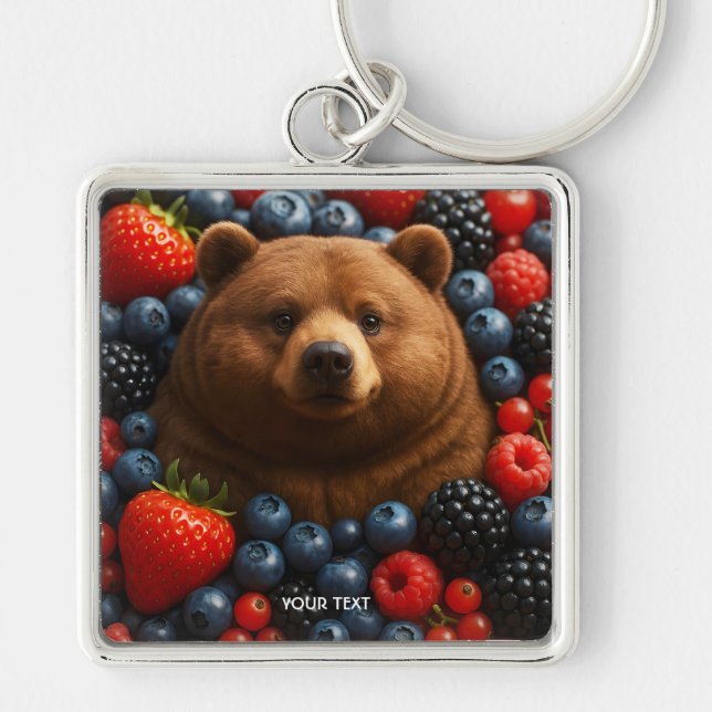 Fantasy Cute Bear With Berries Key Ring (Front)