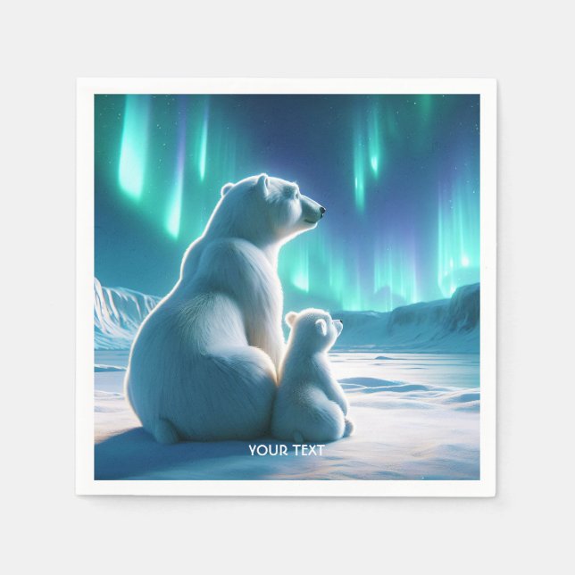 Fantasy Cute Bears Aurora Borealis Napkin (Front)