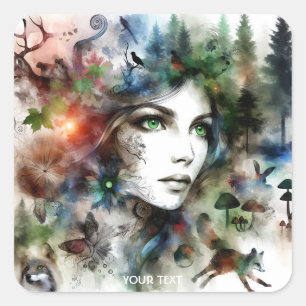 Fantasy Cute Beautiful Forest Creature Square Sticker
