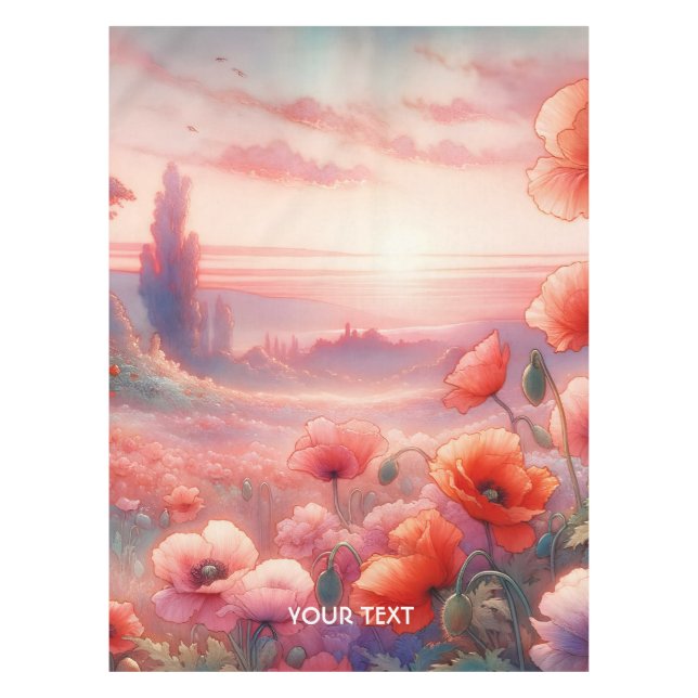 Fantasy Cute Beautiful Pink Poppies Tablecloth (Front)