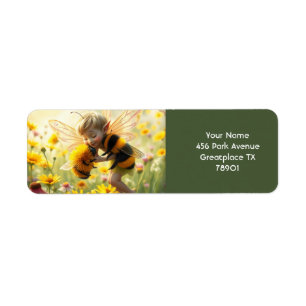 Fantasy Cute Bee Flowers Kiss Return Address Label