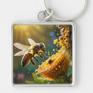 Fantasy Cute Bee Flowers Sun Key Ring