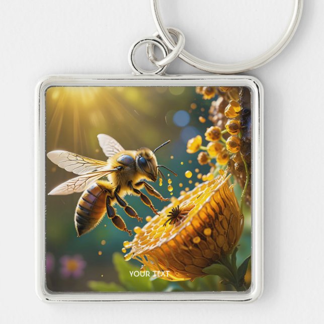Fantasy Cute Bee Flowers Sun Key Ring (Front)