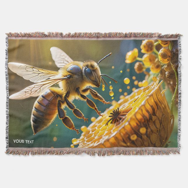 Fantasy Cute Bee Flowers Sun Throw Blanket (Front)
