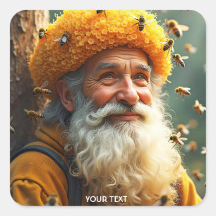Fantasy Cute Bee Hat Man Square Sticker